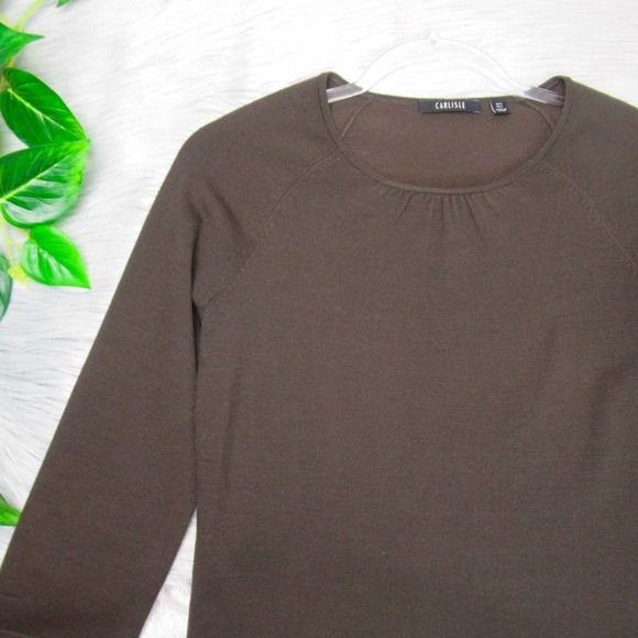 CARLISLE Brown Silk Blend Scoop Neck 3/4 Sleeve Knit Top Tee Womens Size Small - Picture 2 of 11
